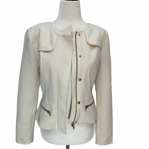 𝅺xxi💐white Cropped Lined Jacket Zippered Front Cropped Size S - Picture 3 of 8